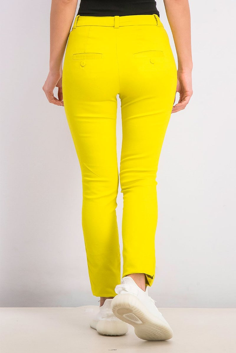 MANGO Women Grass Color Slim Fit Stretch Pant, Neon Yellow - Image 2